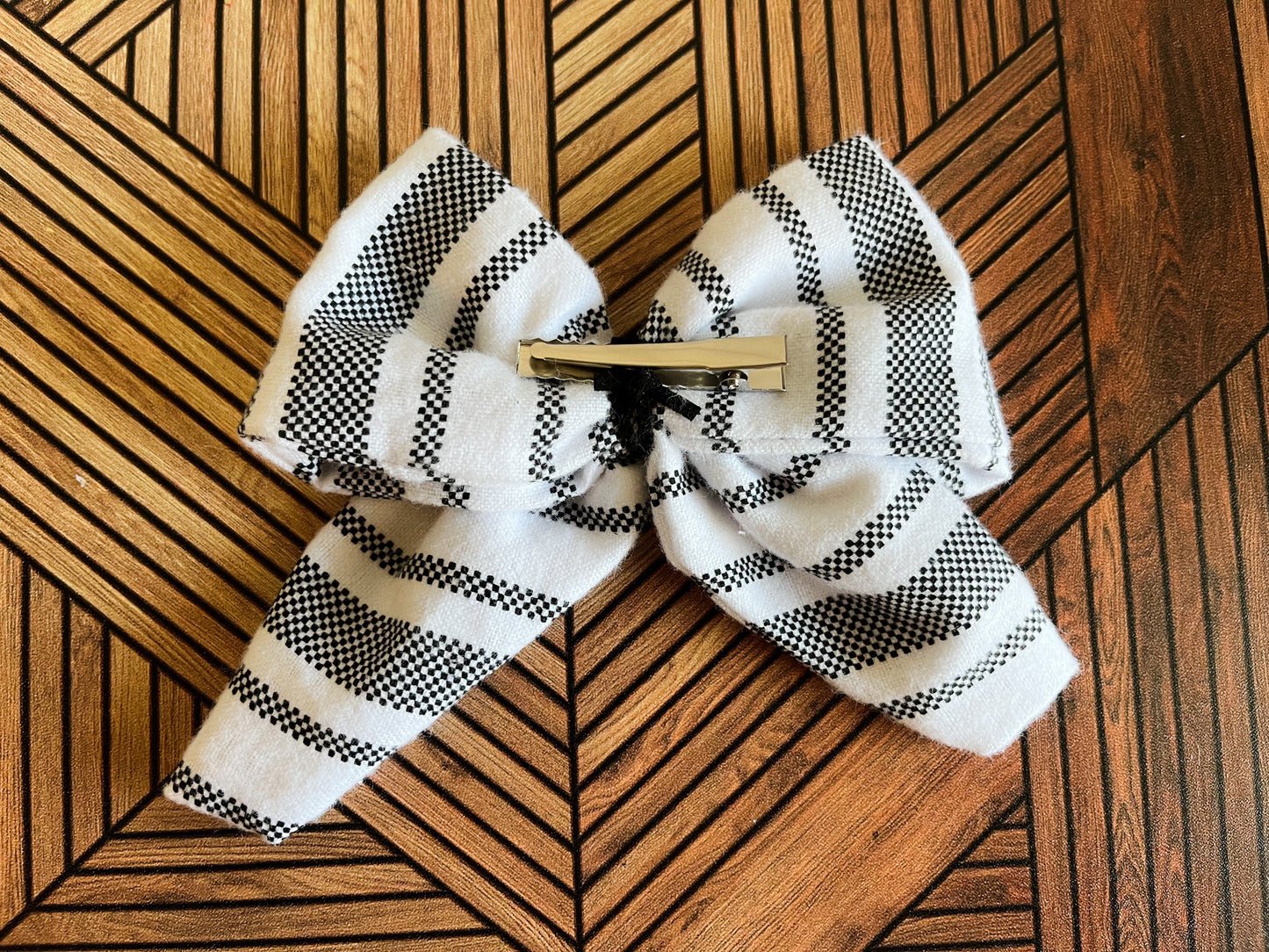 Matching Headband & Bow- Black & White Stripe