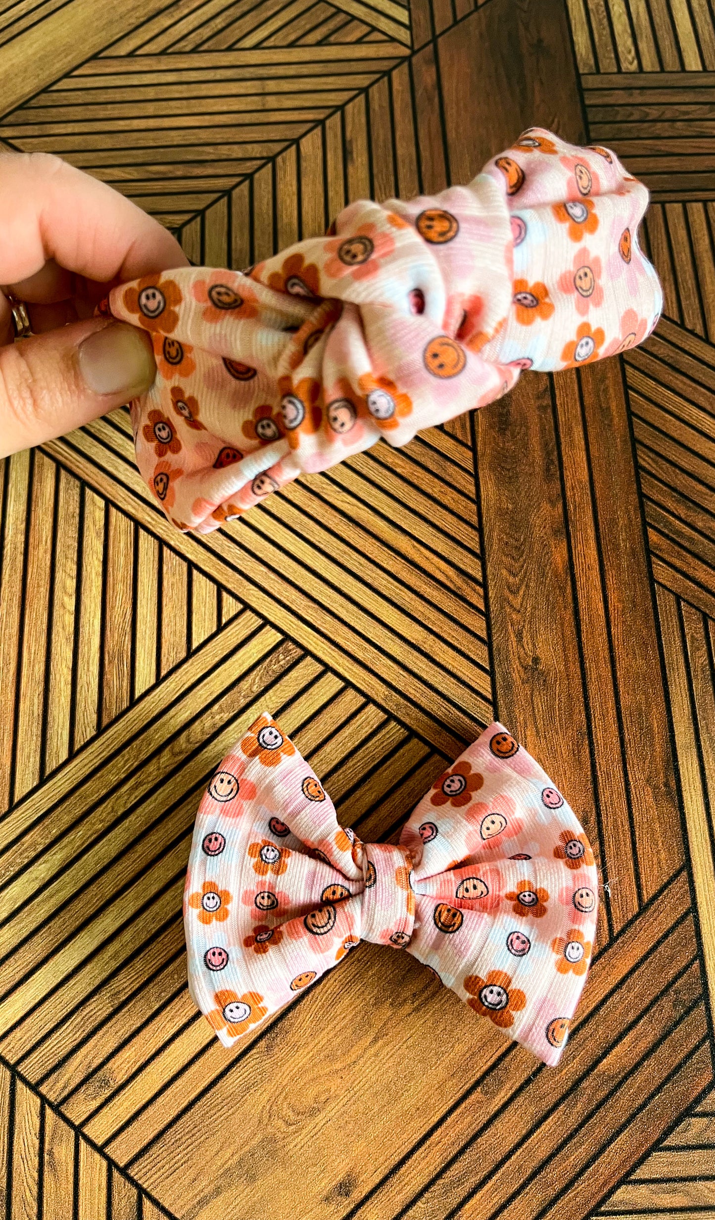 Matching Headband & Bow- Happy Flowers