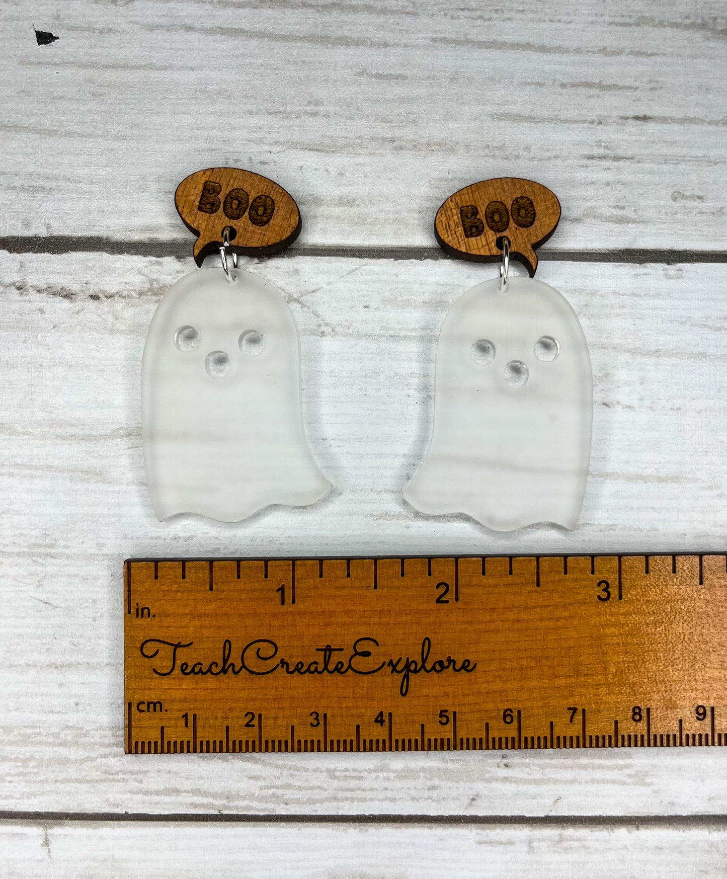 Casper the Frosted Ghost Acrylic & Wood Earrings