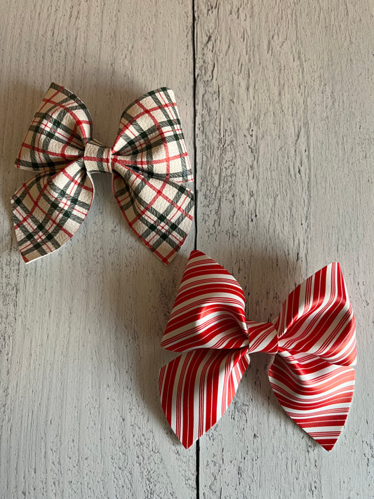 Christmas Patterned Sailor Bow Clips