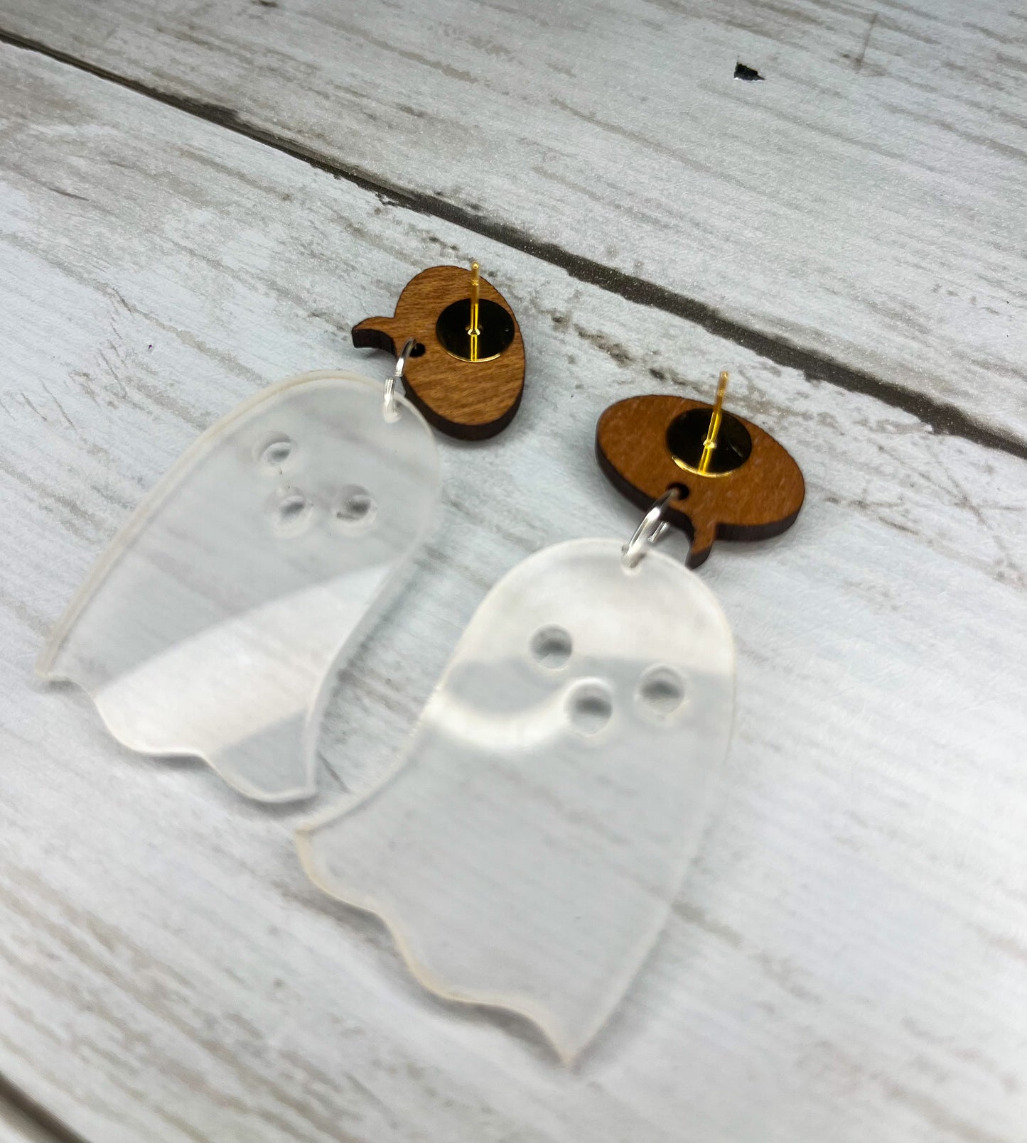 Casper the Frosted Ghost Acrylic & Wood Earrings