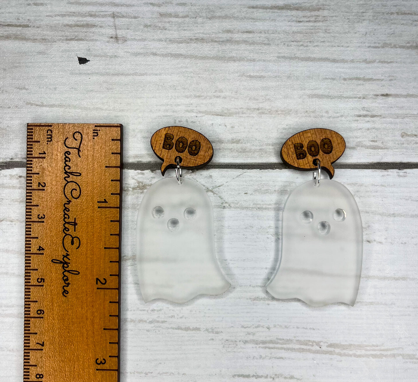 Casper the Frosted Ghost Acrylic & Wood Earrings