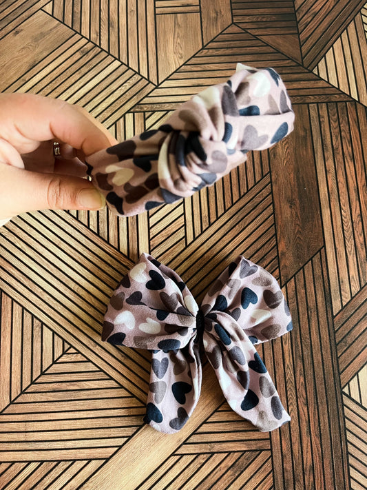 Matching Headband & Bow- Skintone Hearts