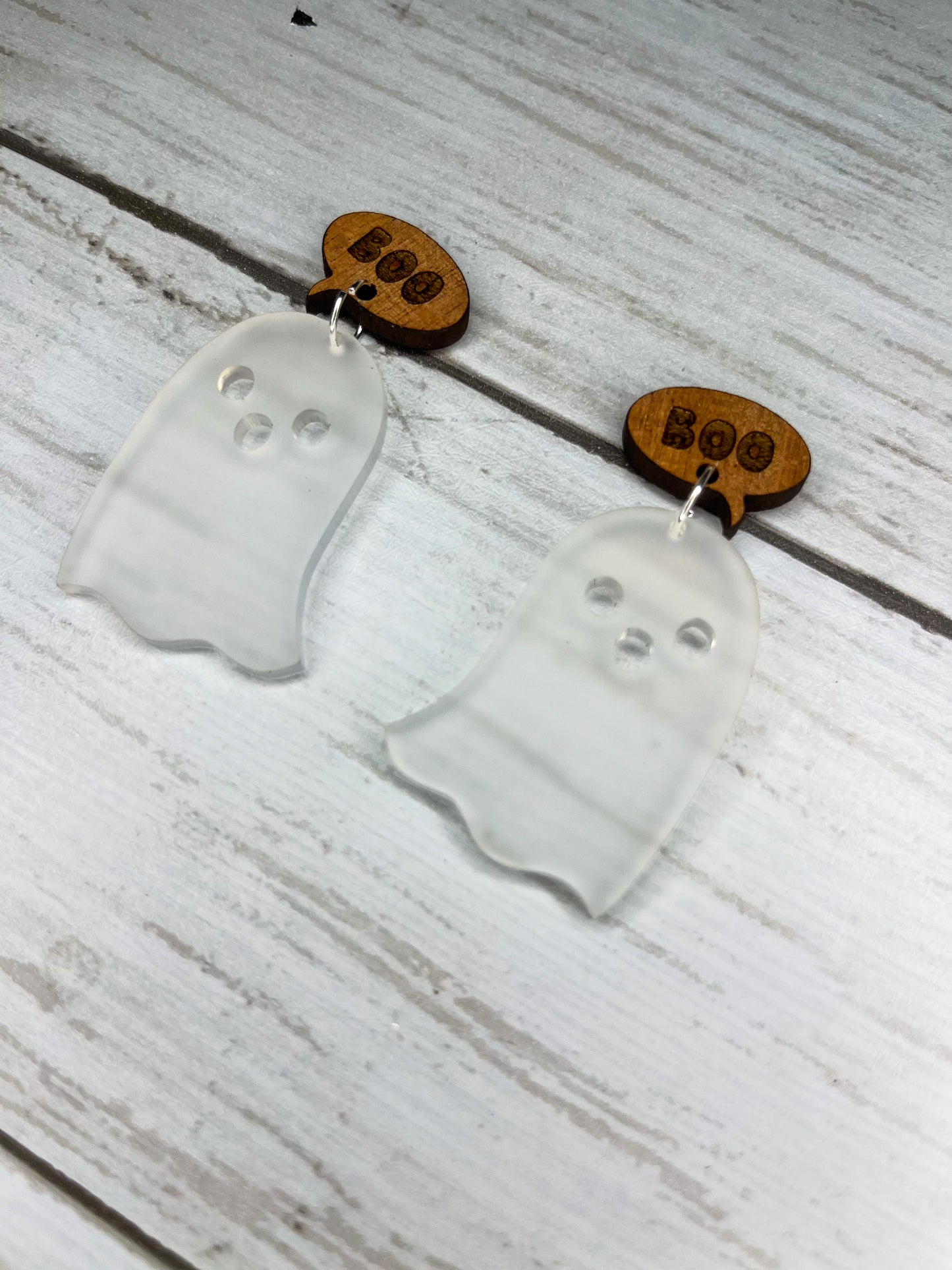 Casper the Frosted Ghost Acrylic & Wood Earrings