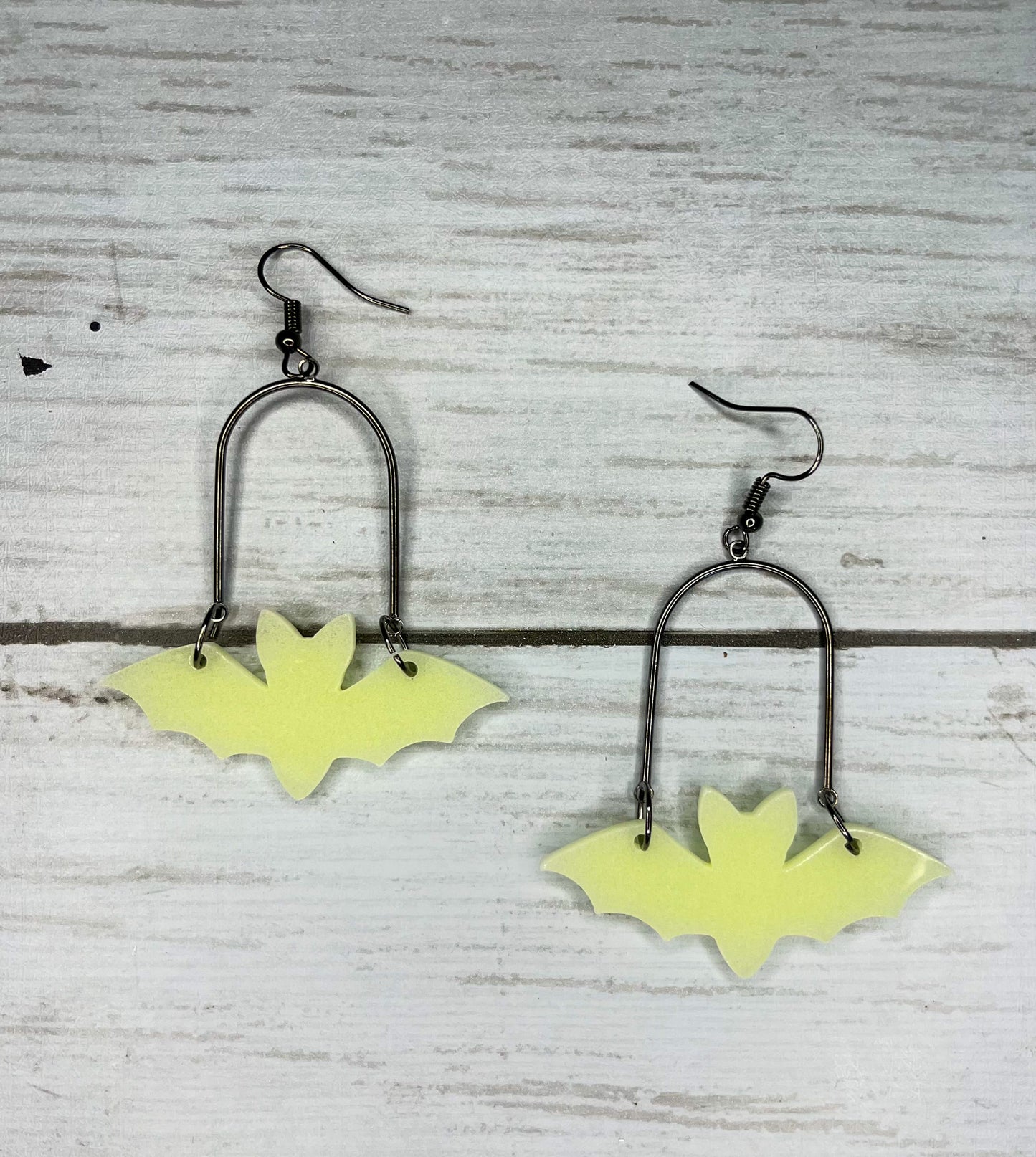 Glow in the Dark Bat Acrylic & Metal Earrings