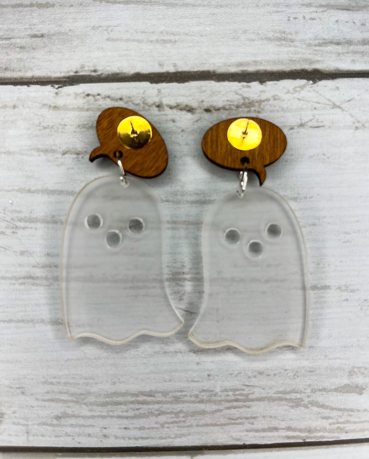 Casper the Frosted Ghost Acrylic & Wood Earrings