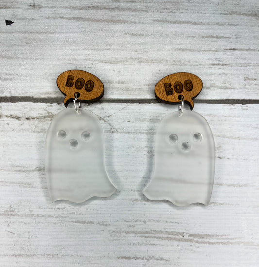 Casper the Frosted Ghost Acrylic & Wood Earrings