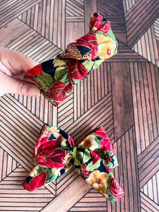 Matching Headband & Bow- Poinsettia