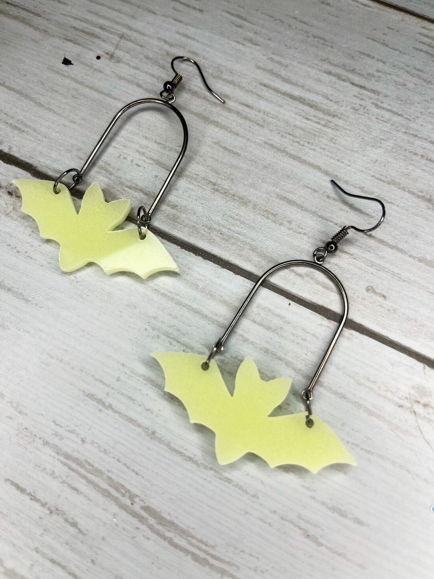 Glow in the Dark Bat Acrylic & Metal Earrings